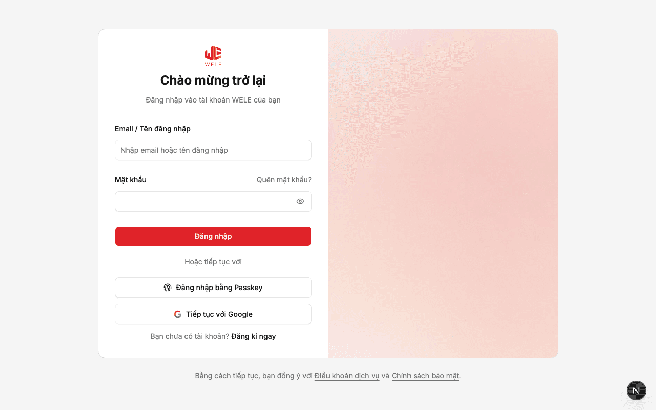 Màn hình đăng nhập WELE